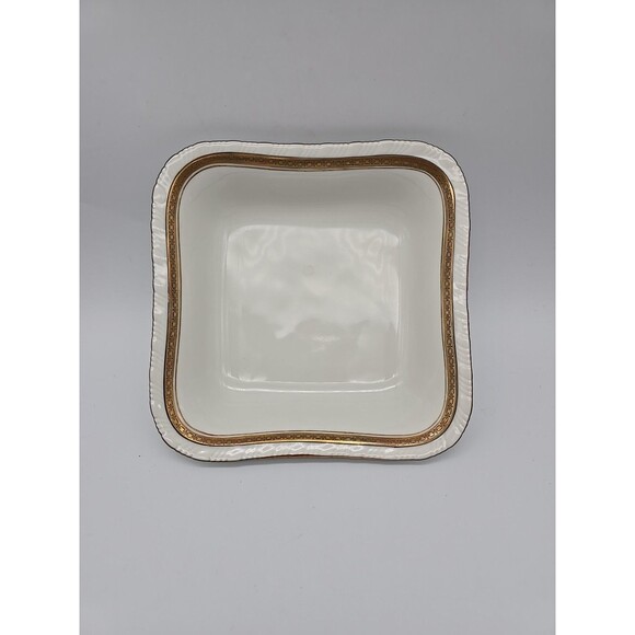 Rorstrand Sweden Small Square Porcelain Bowl #521 Gold Ribbon Pattern 7" - Picture 1 of 8